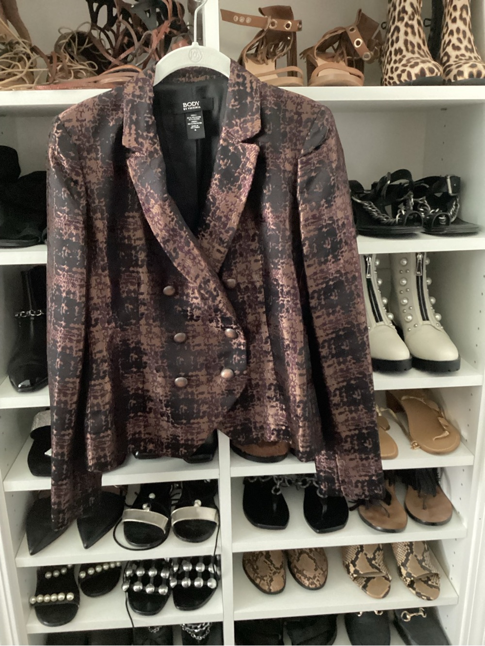 Victoria's Secret Black and Brown Plaid Double-Breasted Blazer